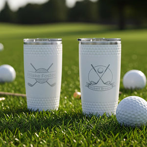Personalized 20oz Insulated Dimpled Golf Tumbler, Custom Laser Engraved Golf Cup, White Golf Tumbler, Gift for Golf Lovers LM32 897597