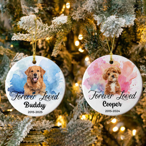 Custom Photo Christmas Forever Loved Dog Memorial Ceramic Ornament CH07 896810