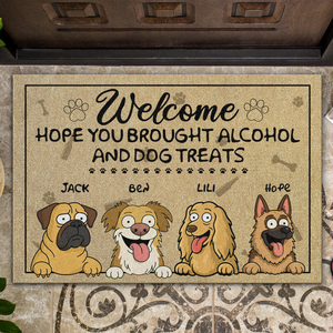 Brought Alcohol And Dog Treats Doormats Personalized Gift For Dog Lovers HO82 893684