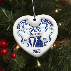 Mr And Mrs Blue - Personalized 3D Inflated Effect Heart Shaped Ceramic Ornament LM32 895379