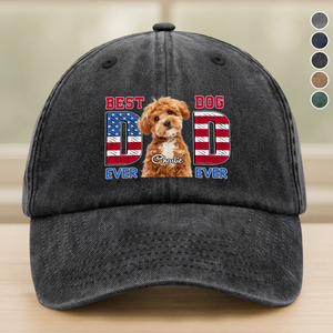 Best Dog Dad Ever Ever 4th Of July Personalized Washed Denim Baseball Cap CH07 896052