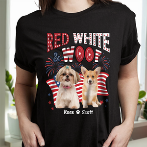 Custom Dog Photo Red White Woof Dark Shirt HA75 892642