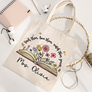 Personalized Name Teacher Appreciation With Flower and Book Tote Bag Gift For Teacher LM32 893739