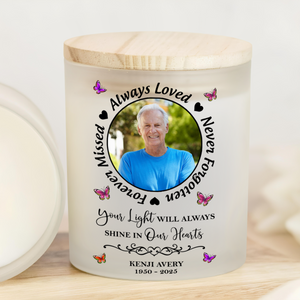 Custom Photo Always In Our Thoughts Memorial Glass Jar With LED Candle HO82 893822