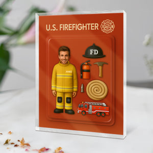 Custom Firefighter Figure Acrylic Block Plaque, Unique Keepsake, Father's Day Gift HA75 892336