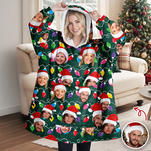 Custom Photo With Colorful Christmas Lights Hoodie Blanket For Family HA75 898290