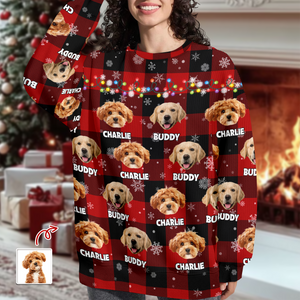 Custom Dog Photo Name Snow Christmas Light Holiday Ugly Sweater CH07 896368