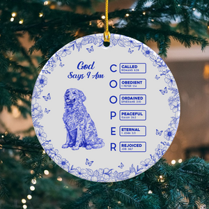 God says I Am Personalized Dog Breeds Chinoiserie Toile De Jouy Style Ceramic Ornament CH07 899242