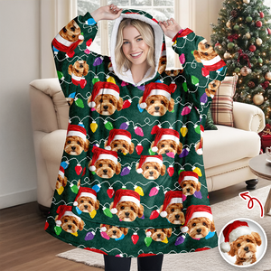 Custom Photo With Colorful Christmas Lights Hoodie Blanket For Dog Cat Lovers HA75 898288