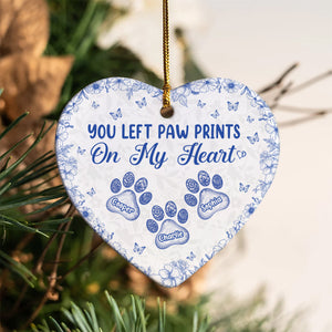 You Left Paw Prints On My Heart Personalized Dog Cat Memorial Heart Shaped Ceramic Ornament CH07 896992