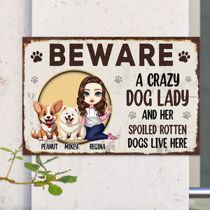 BEWARE A Crazy Dog Lady and Her Spoiler Dog Live Here Personalized Metal Sign CH07 896120
