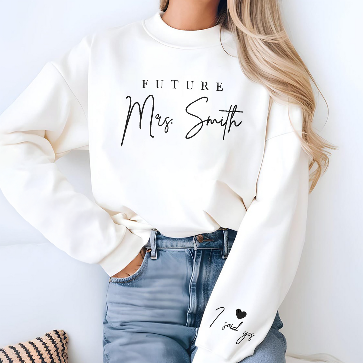 Custom Name Future Mrs I Said Yes Sleeve Print Sweatshirt - Personalized Engagement Gift for Bride LM32 899659