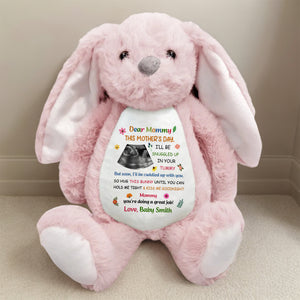 Custom Baby Bump Photo - Personalized This Mother's Day I'll Be Snuggled Up In Your Tummy Bunny Plush CH07 895308