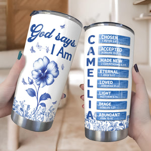 Custom Name Letter And Flower Toile De Jouy Style God Says I Am Fat Tumbler LM32 895357