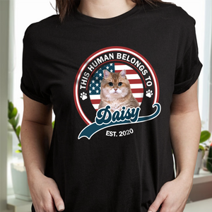 Custom Photo This Human Belongs To Dog Cat Dark Shirt HA75 892558
