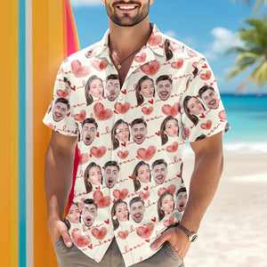 Custom Couple Photo With Heart Pattern Hawaii Shirt HA75 892608