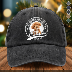 Custom Photo Human Belongs To Dog Cat Pet Washed Denim Baseball Cap HA75 892934