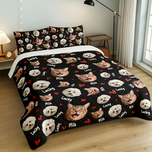 Custom Pets Face And Name - Personalized Photo Bedding Set Gift For Dog Lover Cat Lover CH07 899764