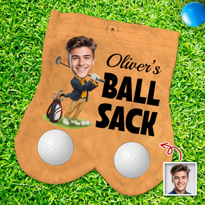 Personalised Cartoon Character Face Photo Suede Golf Ball Bag Sack with 2 Golf Balls Golf Accessory Birthday Gift for Golfer Golf Player HO82 900628
