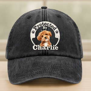 Custom Photo Protected By Human Dog Washed Denim Baseball Cap HO82 894142