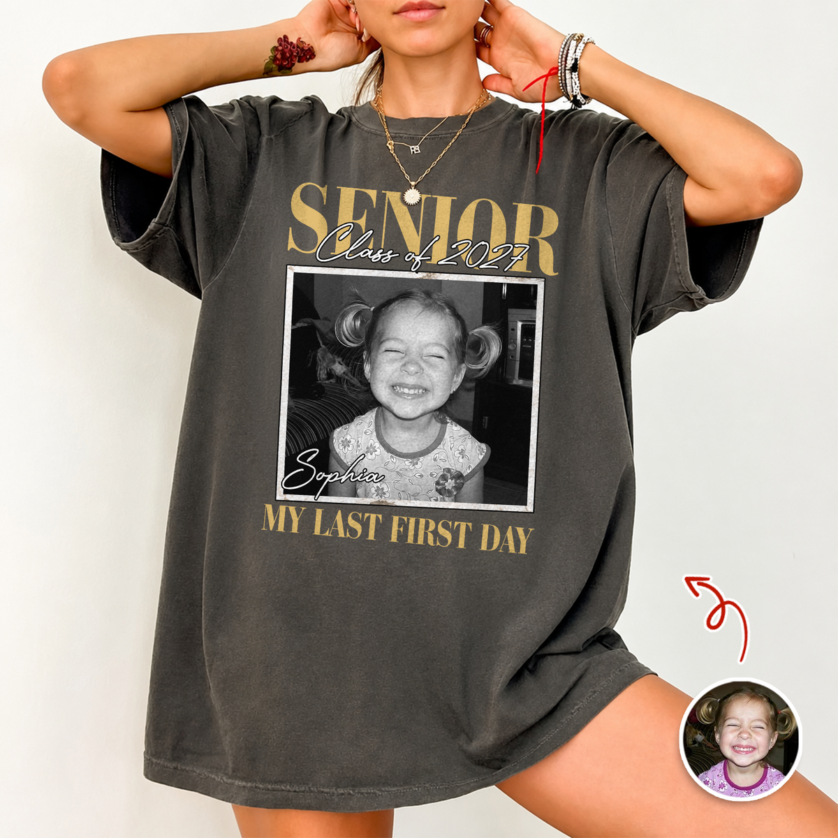 Custom Vintage Photo And Year Officially A Senior - My Last First Day Comfort Shirt CH07 180284