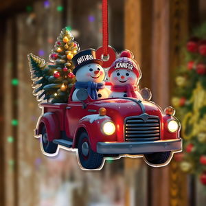 Personalized Couple Snowman Red Truck Couple Acrylic Ornament HA75 897584