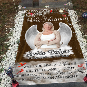 Custom Photo Give A Hug From Heaven Memorial Grave Blanket LM32 893167