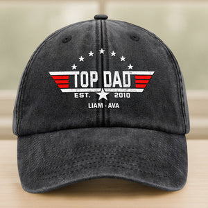Custom Kid Name Personalized Top Papa American Washed Denim Baseball Cap CH07 896012