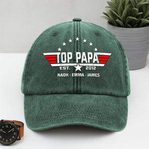 Custom Kid Name Personalized Top Papa American Washed Denim Baseball Cap CH07 896012