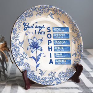 Custom Name Letter And Flower Toile De Jouy Style God Says I Am Ceramic Plate LM32 895359