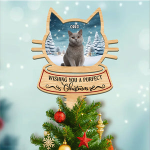 Custom Photo Cat Wishing You A Purfect Christmas Tree Topper CH07 896844