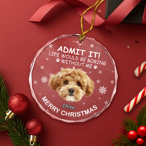 Custom Dog Photo Life Would Be Boring Without Me Glass Ornament For Christmas TH10 896589