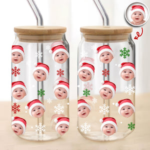 Custom Kid Photo Glass Can With Lid Christmas Gift For Family TH10 896791