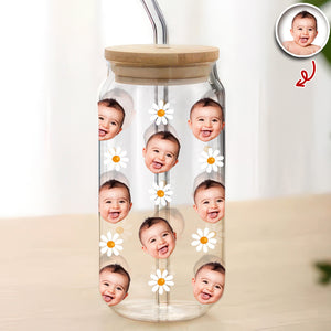 Custom Kid Photo Glass Can With Lid Christmas Gift For Family TH10 896791