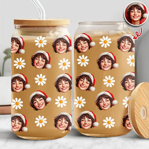 Custom Mom Photo Glass Can With Lid Christmas Gift For Family TH10 896795
