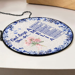 Custom Name Letter God Says I Am Flower Toile De Jouy Style Stained Glass Suncatcher LM32 895393