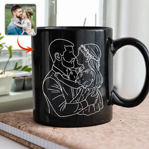 Custom Photo Dad With Kid Drawing Style Black Mug Gift For Birthday, For Dad HO82 894204