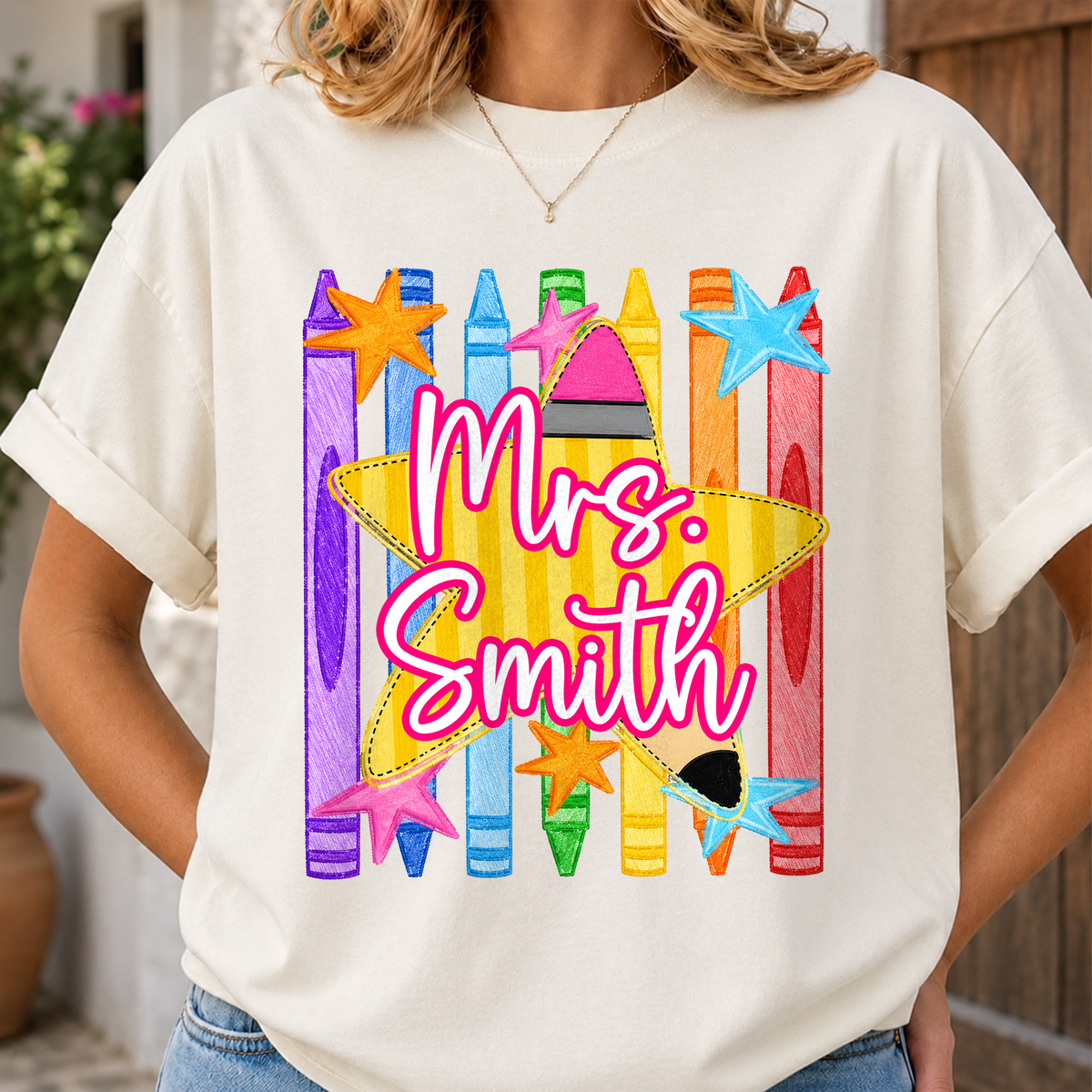 Custom Name Pencil Crayons Teacher Back To School Comfort Shirt CH07 911922