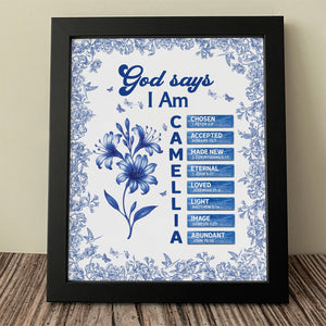 Custom Name Letter And Flower Toile De Jouy Style God Says I Am Picture Frame LM32 895395