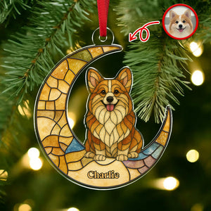 Custom Dog Photo Glass Effect Dog On The Moon Acrylic Ornament LM32 895417