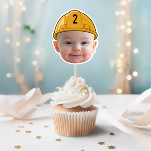 Custom Face Construction Kid Cupcake Toppers HO82 893580