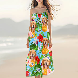 Custom Photo Dog Women's V-Neck Cami Maxi Dress HO82 893616