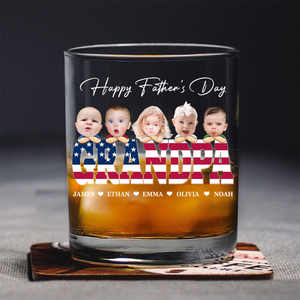 Custom Funny Face American Flag Daddy Family Whiskey Glass For Father's Day LM32 893543
