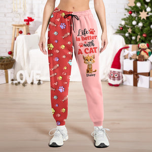 Custom Cat Name Life Is Better With Cats 3D Effect Sweatpants LM32 895931