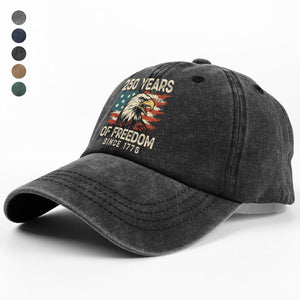 250 Years Of Freedom Since 1776 USA Bald Eagle America Flag Washed Denim Baseball Cap HA75 897380