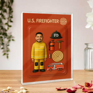 Custom Firefighter Figure Acrylic Block Plaque, Unique Keepsake, Father's Day Gift HA75 892336