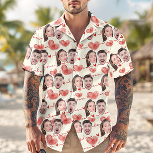 Custom Couple Photo With Heart Pattern Hawaii Shirt HA75 892608