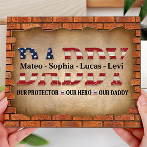 Personalized Gift For Dad American Flag and Red Brick 2-Layered Wooden Plaque With Stand LM32 893631