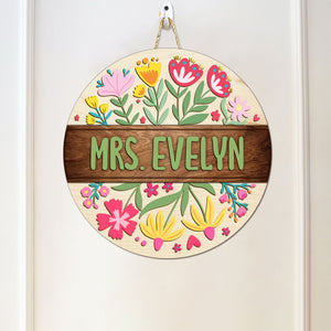 Custom Teacher Name With Floral Layer Doorsign, Back To School Gift HO82 894302