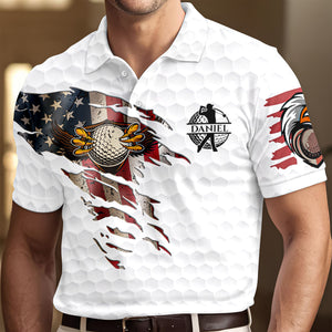 Personalized Bald Eagles American Flag Polo Shirt, Gift For Golf HO82 900824